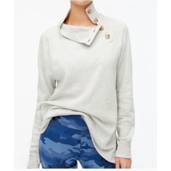 J.Crew Sweater Womens Small Grey Wide Button Collar Sweatshirt Cloudspun Fleece - Picture 1 of 9
